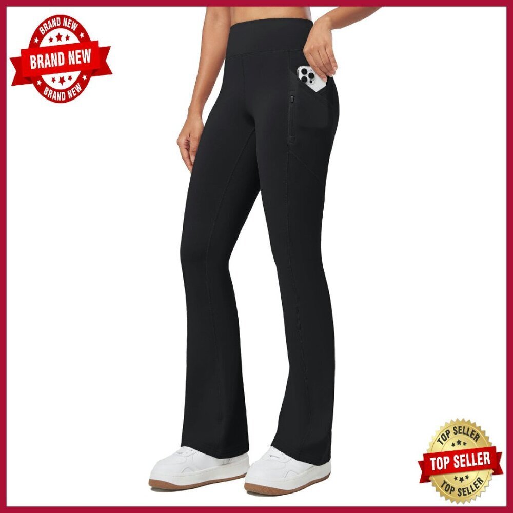 Fleece Lined Yoga Pants High Waist Bootcut Water Resistant Zipper Pockets